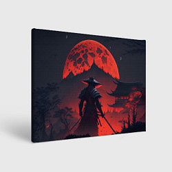 Холст прямоугольный Samurai and red moon - нейросеть, цвет: 3D-принт