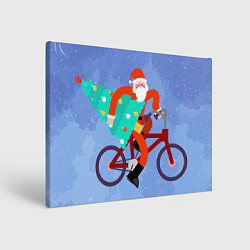 Картина прямоугольная Дед Мороз на велосипеде с елкой