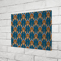Холст прямоугольный Узбекская имитация ткани икат - синий орнамент, цвет: 3D-принт — фото 2