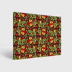 Холст прямоугольный Хохломская роспись красные цветы и ягоды, цвет: 3D-принт