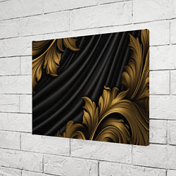 Холст прямоугольный Лепнина золотые узоры на черной ткани, цвет: 3D-принт — фото 2