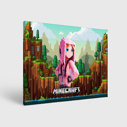 Картина прямоугольная Персонаж Minecraft девушка в пиксельном мире