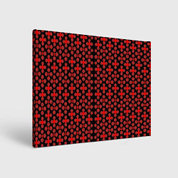 Холст прямоугольный Красные четырёхлистники на чёрном фоне, цвет: 3D-принт