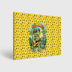 Холст прямоугольный Черепаха с гитарой на острове, цвет: 3D-принт