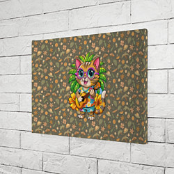 Холст прямоугольный Кот играет на гитаре на острове, цвет: 3D-принт — фото 2