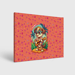 Холст прямоугольный Песик играет на гитаре жарким летом, цвет: 3D-принт