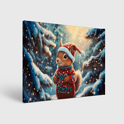 Картина прямоугольная Новогодняя белочка в лесу