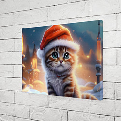 Холст прямоугольный Новогодний котенок в шапочке, цвет: 3D-принт — фото 2