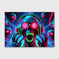 Холст прямоугольный Metallica - neon skull with headphones, цвет: 3D-принт — фото 2