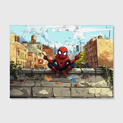 Холст прямоугольный Маленький человек-паук в городе, цвет: 3D-принт — фото 2