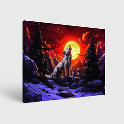 Холст прямоугольный Белый волк воет на луну, цвет: 3D-принт