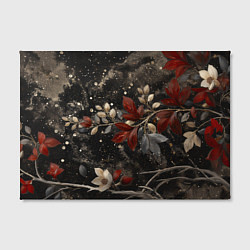 Холст прямоугольный Красные и белые листья на черном, цвет: 3D-принт — фото 2