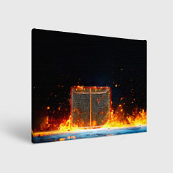 Картина прямоугольная Хоккейные ворота в огне