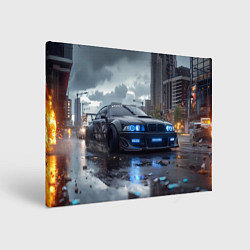 Картина прямоугольная BMW синие фары дождливая погода