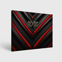 Картина прямоугольная ACDC лого из металла на черно-красной текстуре