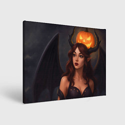 Холст прямоугольный Девушка демон и тыква, цвет: 3D-принт