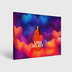 Холст прямоугольный Lana Del Rey на фоне сердечек, цвет: 3D-принт