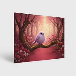Картина прямоугольная Сиреневая птица в розовом цветущем лесу