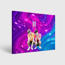 Холст прямоугольный BTS розово-синий фон, цвет: 3D-принт