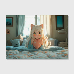 Холст прямоугольный Аниме девушка в кровати с сердцем, цвет: 3D-принт — фото 2
