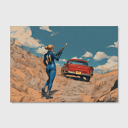 Холст прямоугольный Fallout девушка и старое авто, цвет: 3D-принт — фото 2