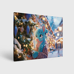 Картина прямоугольная Синяя новогодняя лошадка