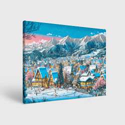 Картина прямоугольная Новогодняя деревушка в горах