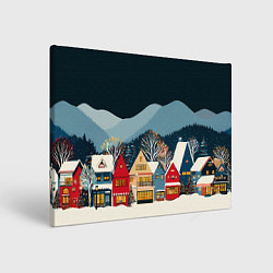 Картина прямоугольная Новогодний городок в горах