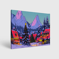 Картина прямоугольная Новогодние елки в горном городке