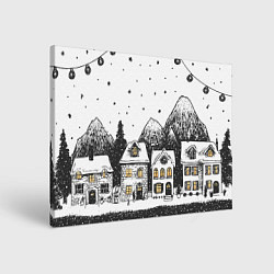 Картина прямоугольная Черно-белый новогодний город
