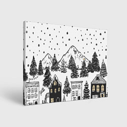 Картина прямоугольная Заснеженный черно-белый город