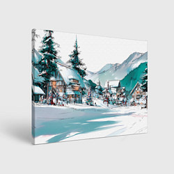 Картина прямоугольная Дома и елки - Новый год