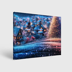 Холст прямоугольный Новогодний двор в блестках, цвет: 3D-принт