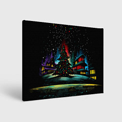 Холст прямоугольный Новый год на черном фоне, цвет: 3D-принт