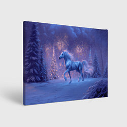 Холст прямоугольный Лошадь и новогодний салют, цвет: 3D-принт