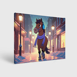 Холст прямоугольный Лошадка в шарфе и наушниках, цвет: 3D-принт