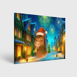 Картина прямоугольная Новогодняя лошадка жует елочные ветки