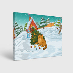 Холст прямоугольный Толстый кот уронил елку, цвет: 3D-принт