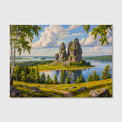 Холст прямоугольный Скалы у озера: песнь лета, цвет: 3D-принт — фото 2