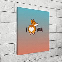 Холст квадратный I love you смешной корги, цвет: 3D-принт — фото 2
