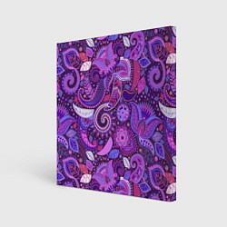 Холст квадратный Фиолетовый этнический дудлинг, цвет: 3D-принт