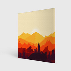 Картина квадратная Горы закат пейзаж лиса арт