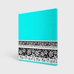 Холст квадратный Цветочный бирюзовый узор, цвет: 3D-принт