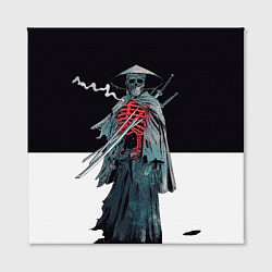 Холст квадратный Скелет Самурай с трубкой на черно белом фоне, цвет: 3D-принт — фото 2