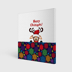 Холст квадратный Merry Christmas оленёнок, цвет: 3D-принт