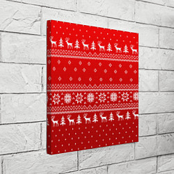 Холст квадратный Красный узор с оленями, цвет: 3D-принт — фото 2