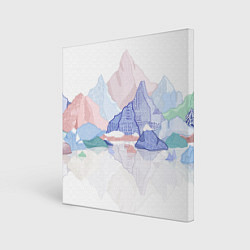 Холст квадратный Разноцветные пастельные оттенки гор в отражении во, цвет: 3D-принт