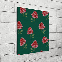 Холст квадратный Ярко красные розы на темно-зеленом фоне, цвет: 3D-принт — фото 2