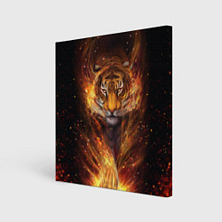 Холст квадратный Огненный тигр Сила огня, цвет: 3D-принт