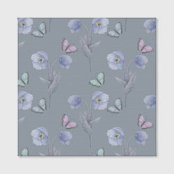 Холст квадратный Бабочки и цветы голубого мака, цвет: 3D-принт — фото 2
